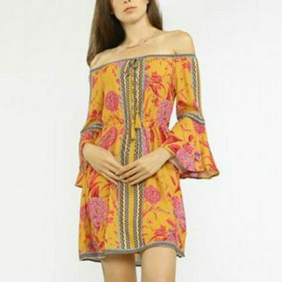 Jealous Tomato Dresses & Skirts - Boho Floral Off The Shoulders Bell Sleeve Dress